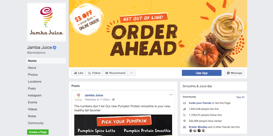 Jamba Juice Facebook page