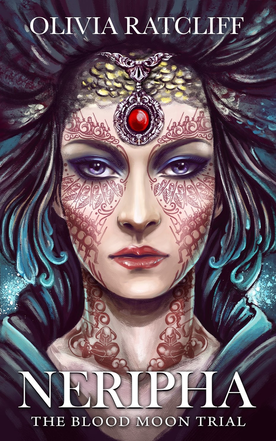 A portrait illustration of a fantasy empress for a book cover
