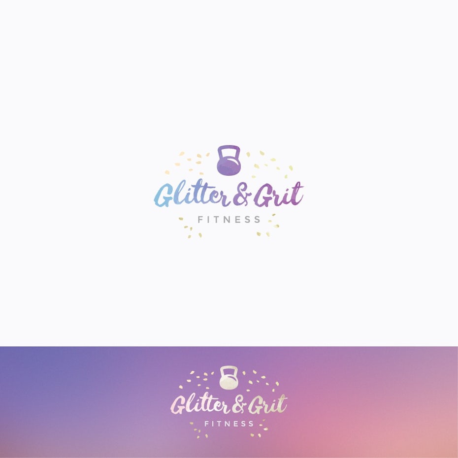 purple and blue gradient kettle bell image with the text “glitter and grit fitness: