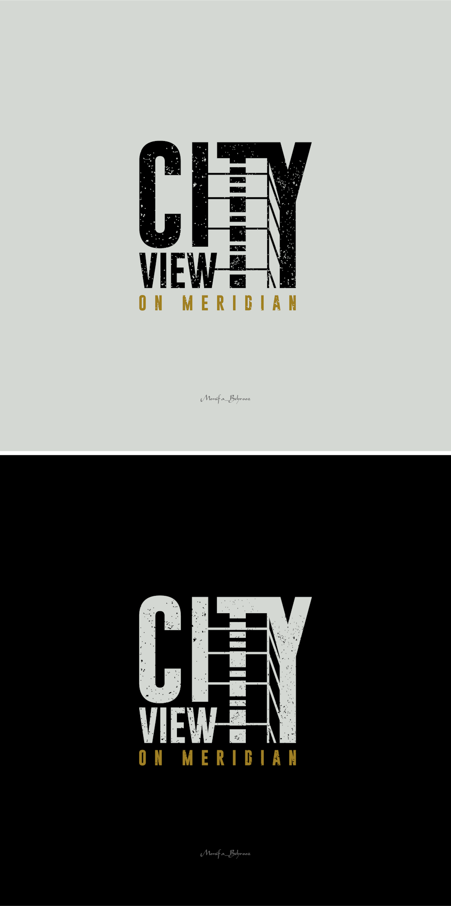 Wordmark shaped into a city building