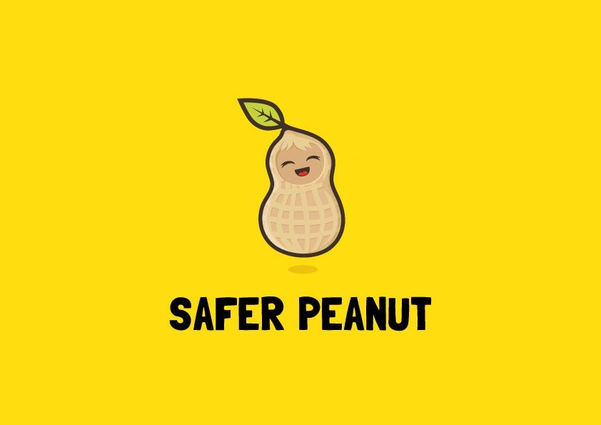 Delighted peanut with the text “safer peanut”