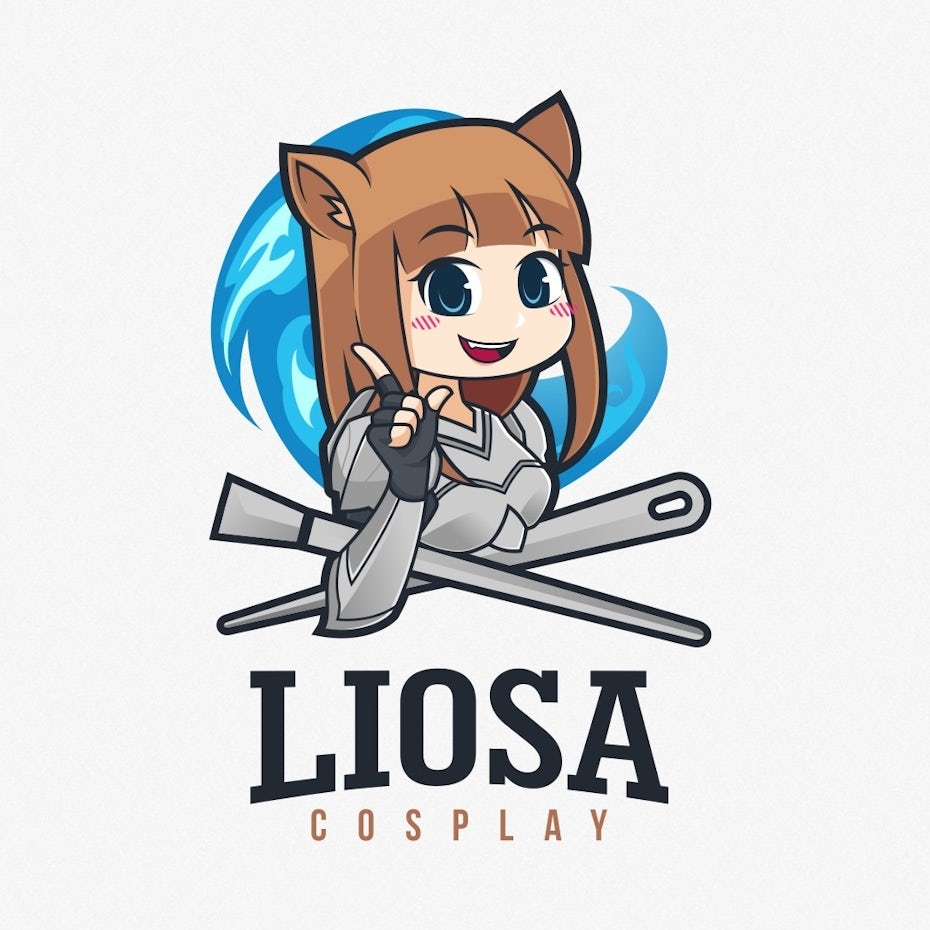 Anime image of a lion girl giving the peace sign with the text “liosa cosplay”